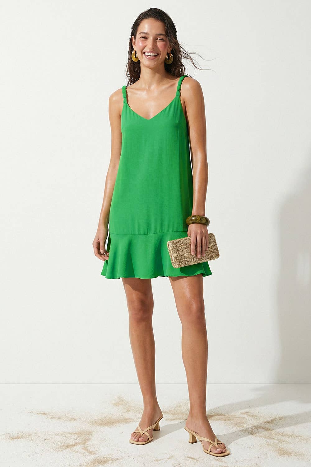 PreviousNext Sleeveless Mini Flutter Dress