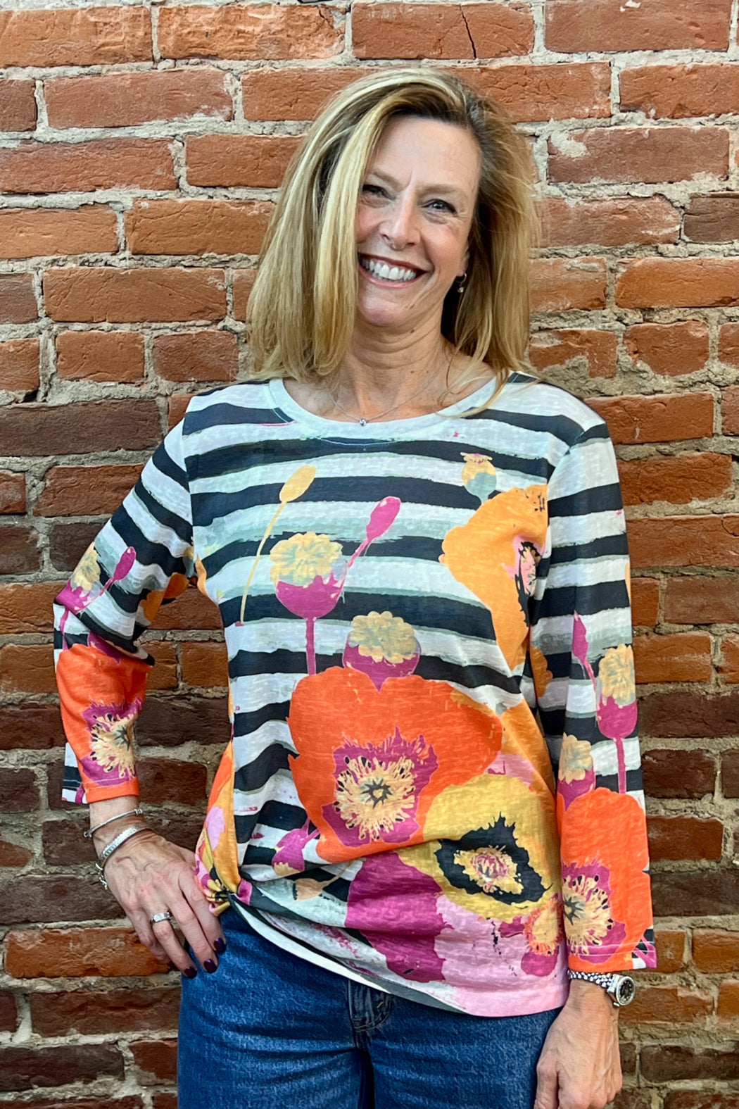 Shana Stripe Gathered Front Top
