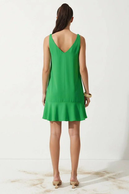 PreviousNext    Sleeveless Mini Flutter Dress