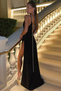 Black Dress Backless Dress Deep V High Leg Slit Long Formal Dress Evening Dress