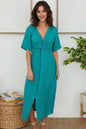 Milio Milano Front Twist Short Sleeve Linen Dress with Front Slit - Capri