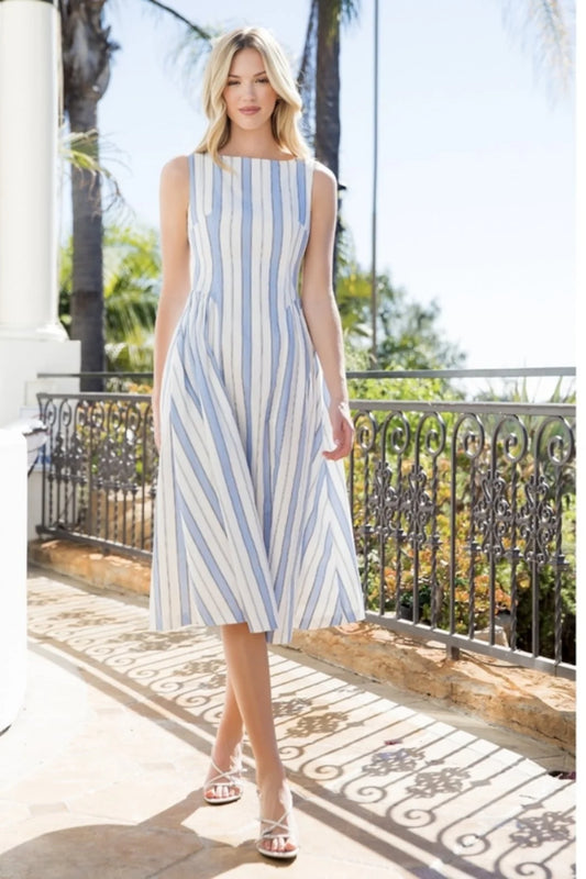 Sleeveless Striped Pattern Midi Dress