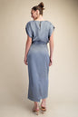 Round Neck Back Slit Midi Dress
