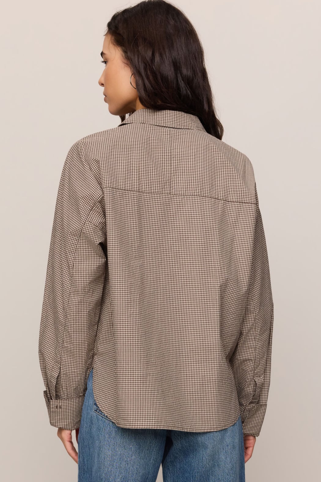Z Supply On Duty Gingham Button Up Top in Dark Chocolate
