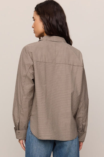 Z Supply On Duty Gingham Button Up Top in Dark Chocolate